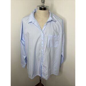 Loft Womens Cotton Blue Button Down Tunic Top Shirt XXL Long Sleeve 2X